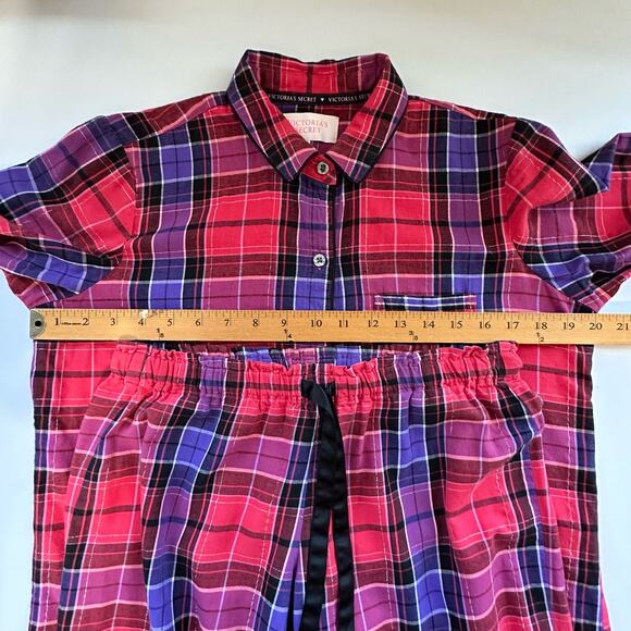 Victorias Secret Pajama Set Women Small Red Metallic Plaid Flannel Pants Holiday - Picture 14 of 16
